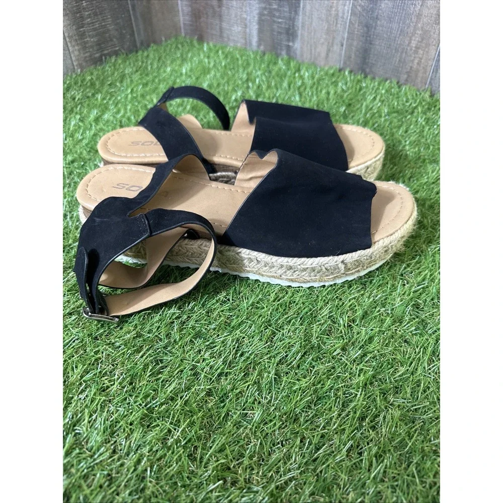 Soda Clip Open Toe Ankle Strap Platform Espadrille Sandal, Black, Size‎ 10 - Picture 3 of 9